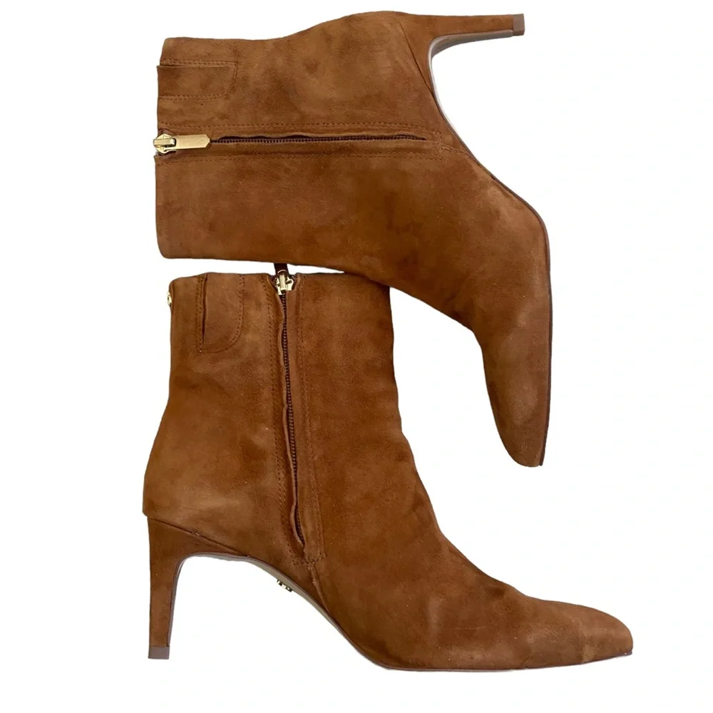 NEW Sam Edelman Ulissa suede pointy kitten heel boots booties cognac brown 7 37 - Picture 3 of 15